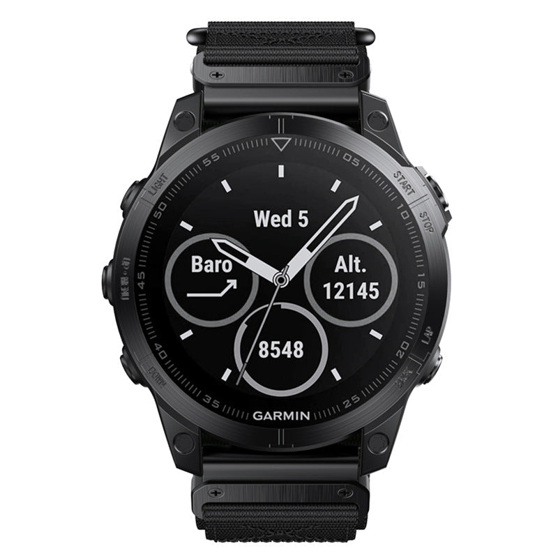 RidgeLinen joustava nailonranneke — Garmin Tactix- ja Fenix 8/7/7X/6/6X -malleille, 160–230 mm - Desfino