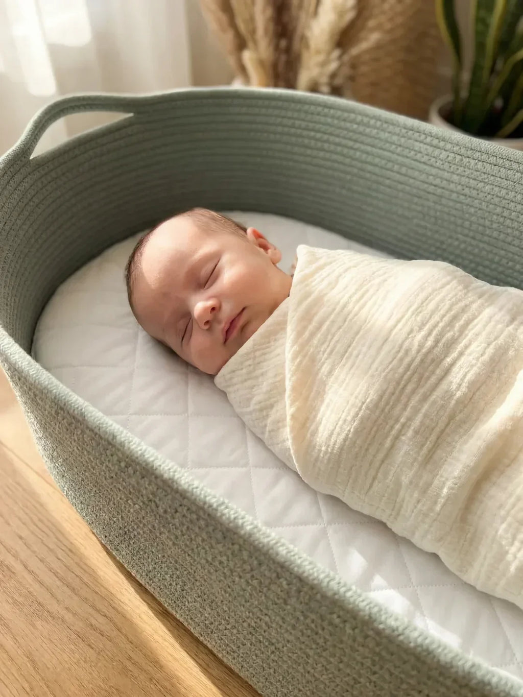 Přenosný přebalovací koš pro miminko z bavlněného lana — včetně polstrované podložky