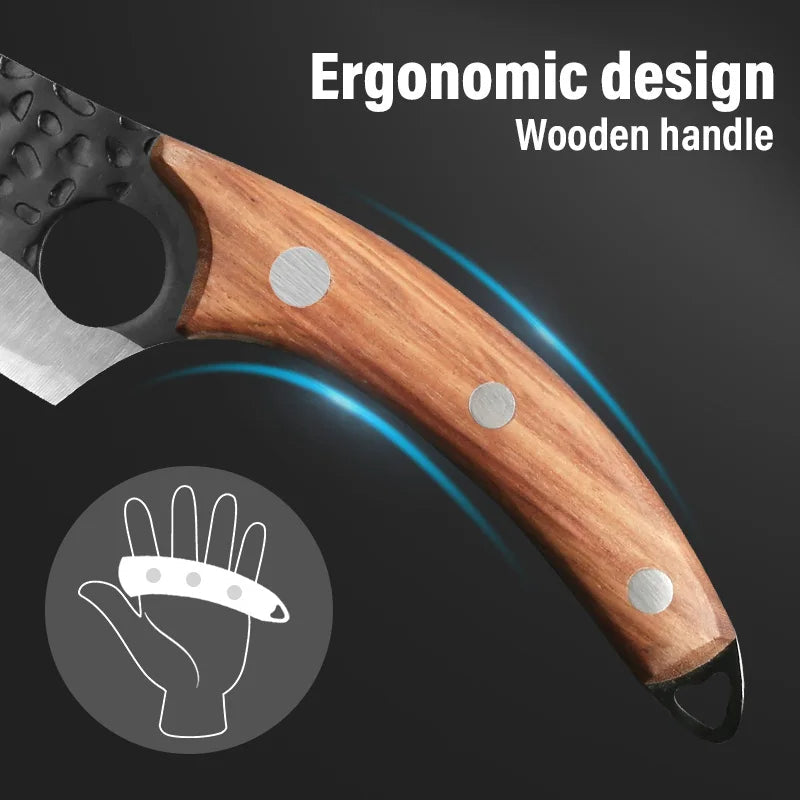 Prémiový japonský ručně vyráběný kuchyňský nůž Huusk Premium Control — kovaná čepel s plným trnem, přesný úchop pro prsty