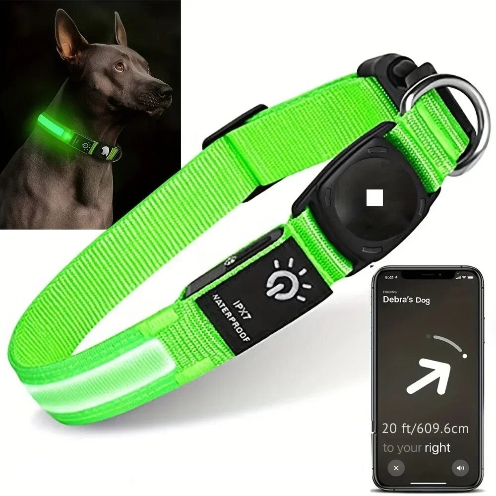 LumaPaw vattentätt LED-halsband för hundar — plats för Apple AirTag - Desfino