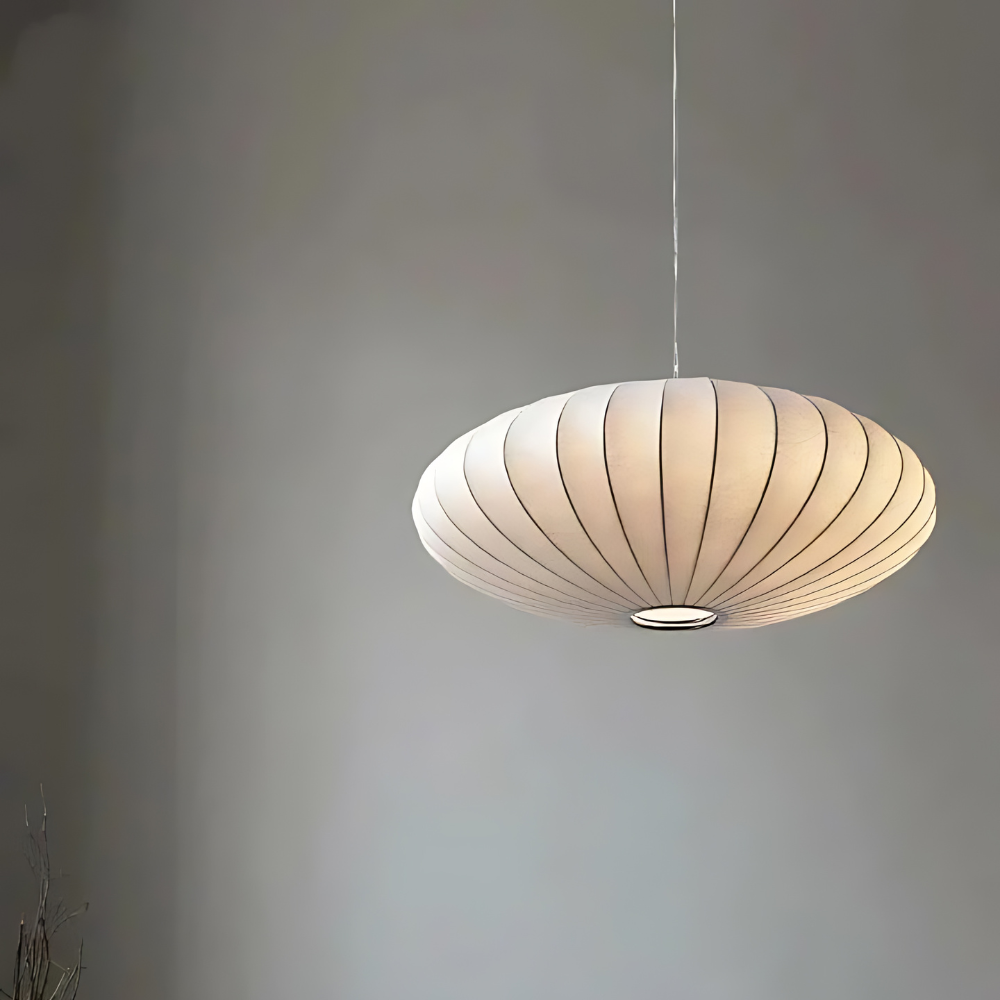 Aethera Kremowa jedwabna lampa wisząca — plafon w stylu japandi - Desfino