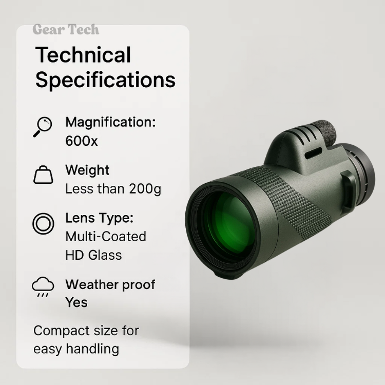 Arden Kompakt 600x HD-Ultra-Zoom-Monokular – Wetterfest, mehrfach vergütete Optik