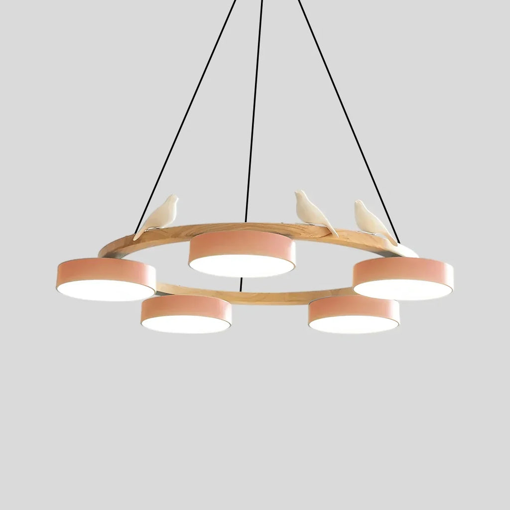 Round Wood Chandelier with Bird Accents for Living Room | Desfino