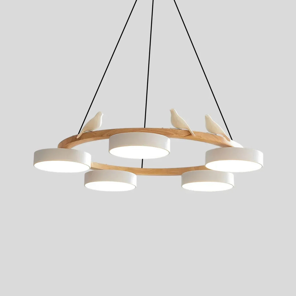 Round Wood Chandelier with Bird Accents for Living Room | Desfino