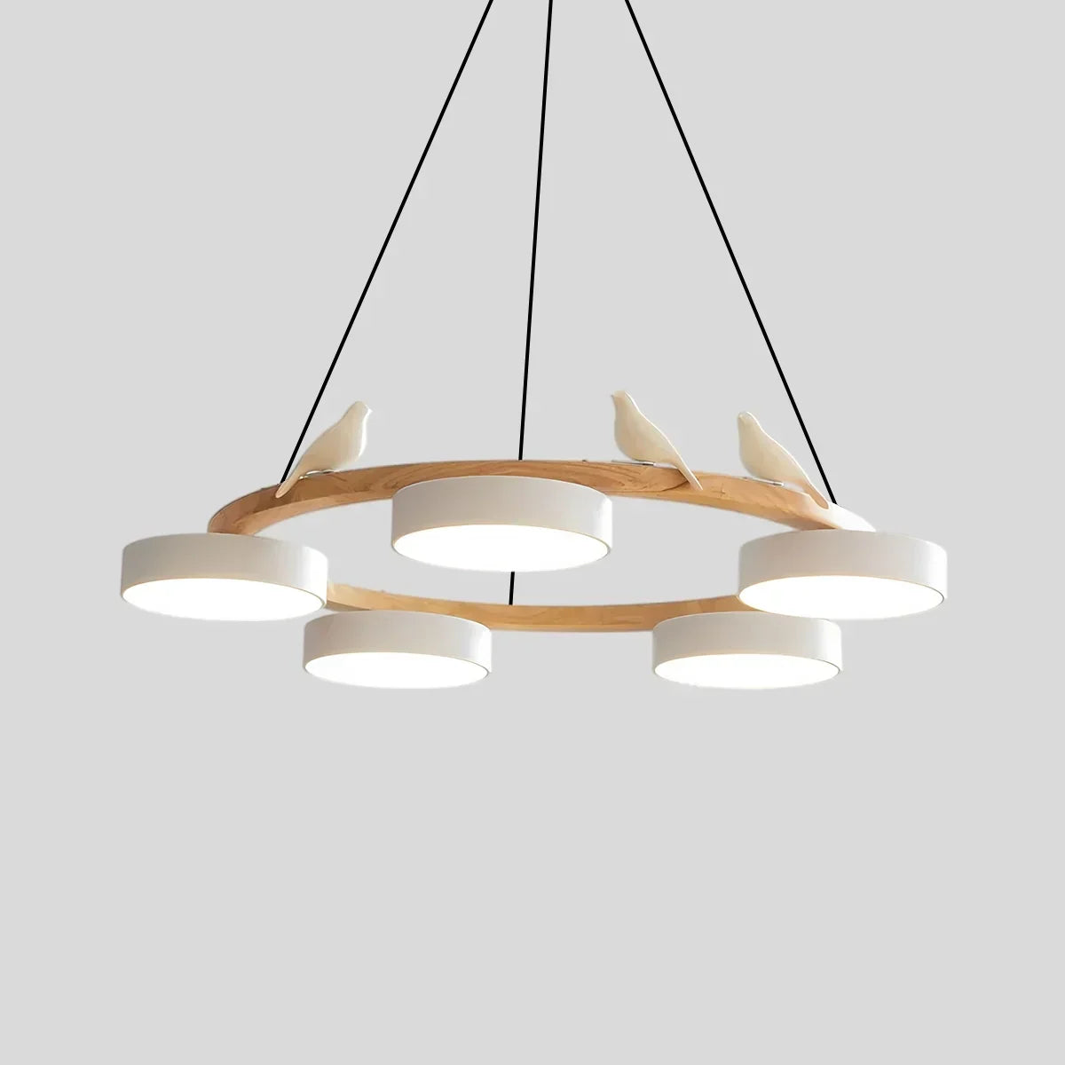 Round Wood Chandelier with Bird Accents for Living Room | Desfino