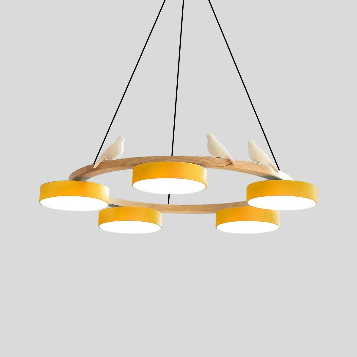 Round Wood Chandelier with Bird Accents for Living Room | Desfino