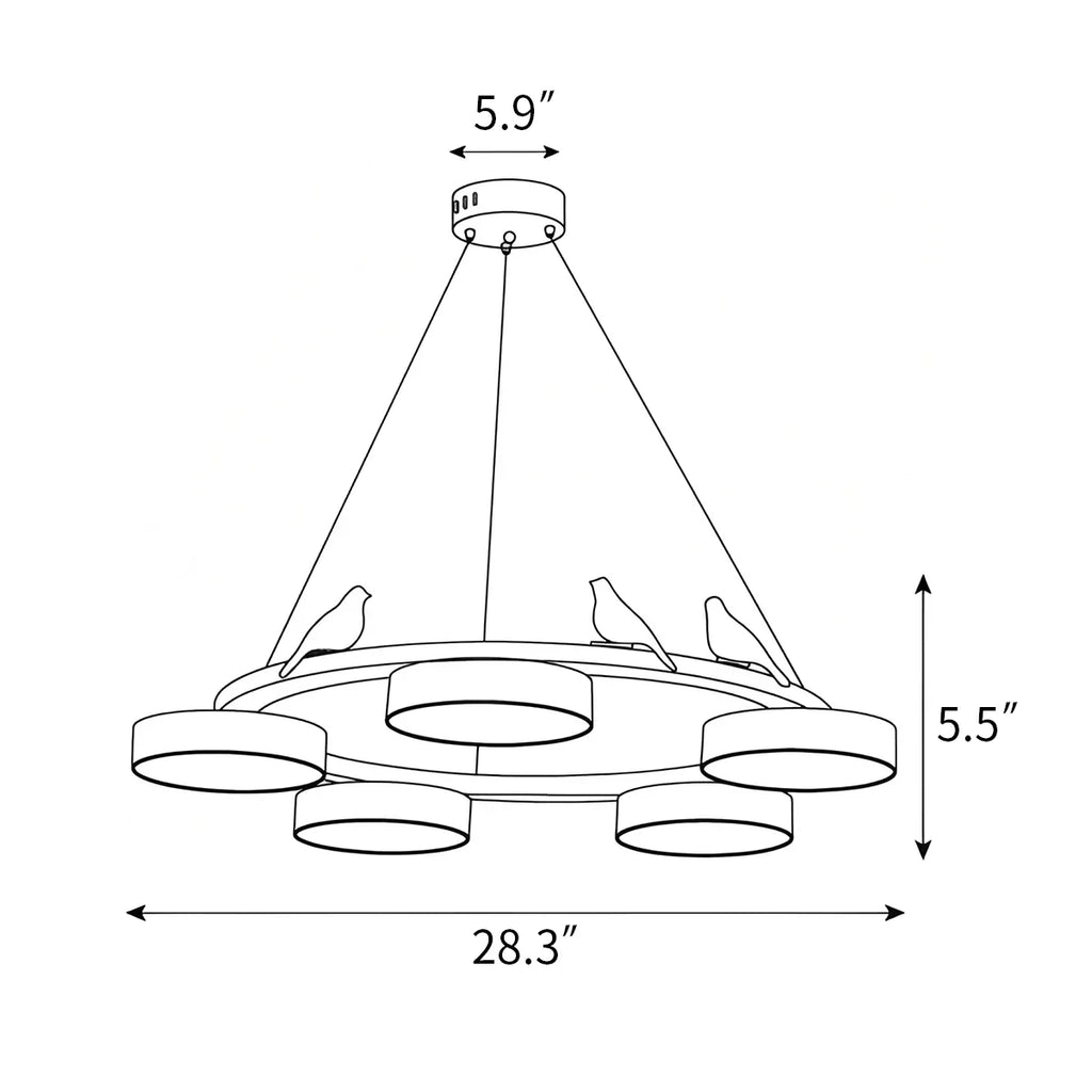 Round Wood Chandelier with Bird Accents for Living Room | Desfino