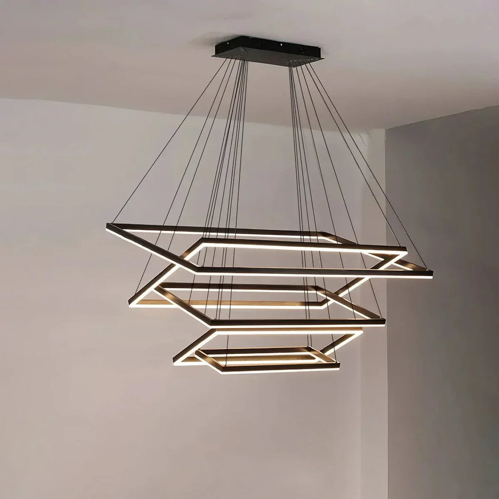 Modern Black Tiered Rectangular Chandelier | Desfino