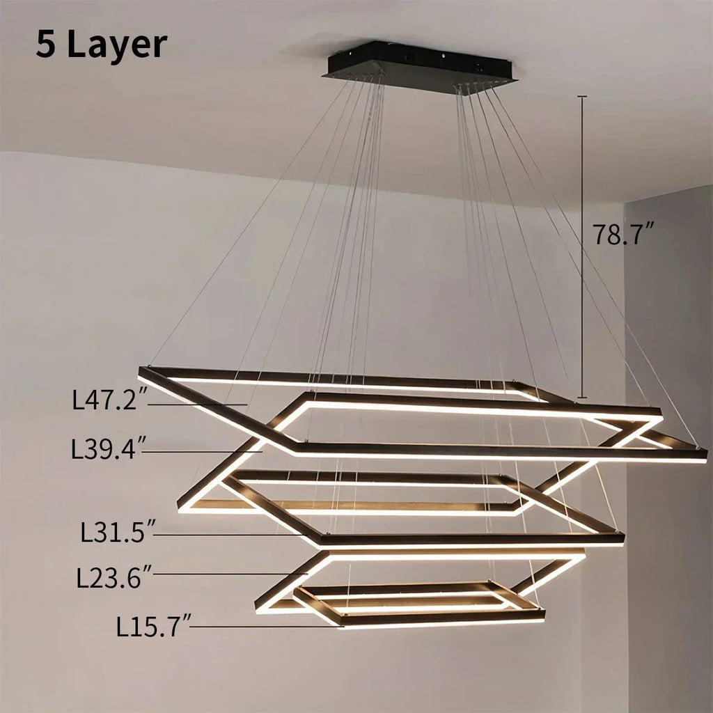 Modern Black Tiered Rectangular Chandelier | Desfino