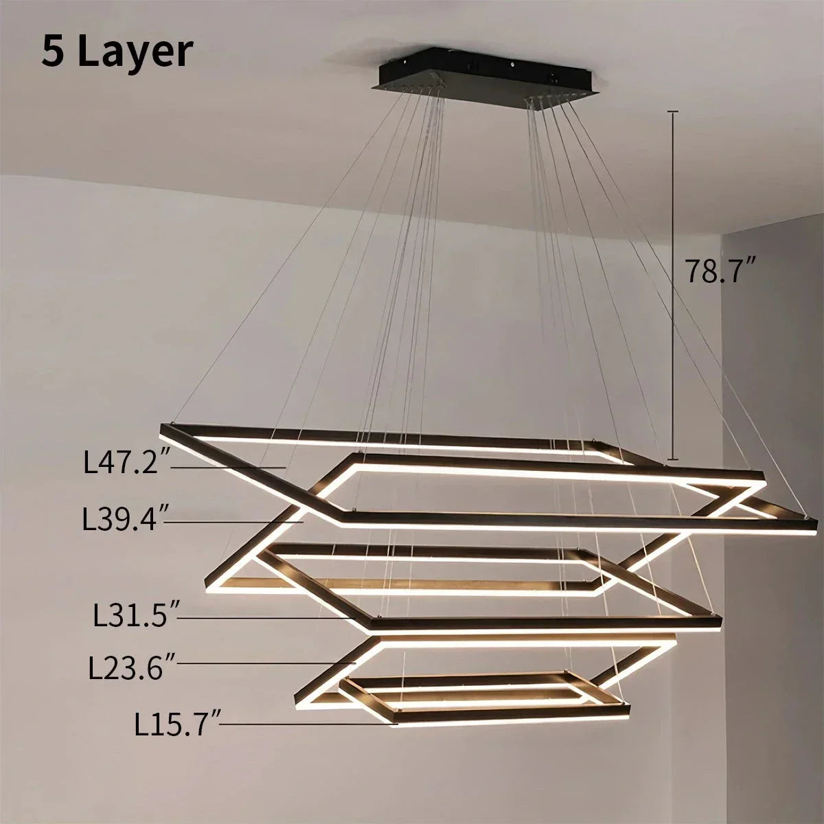 Modern Black Tiered Rectangular Chandelier | Desfino
