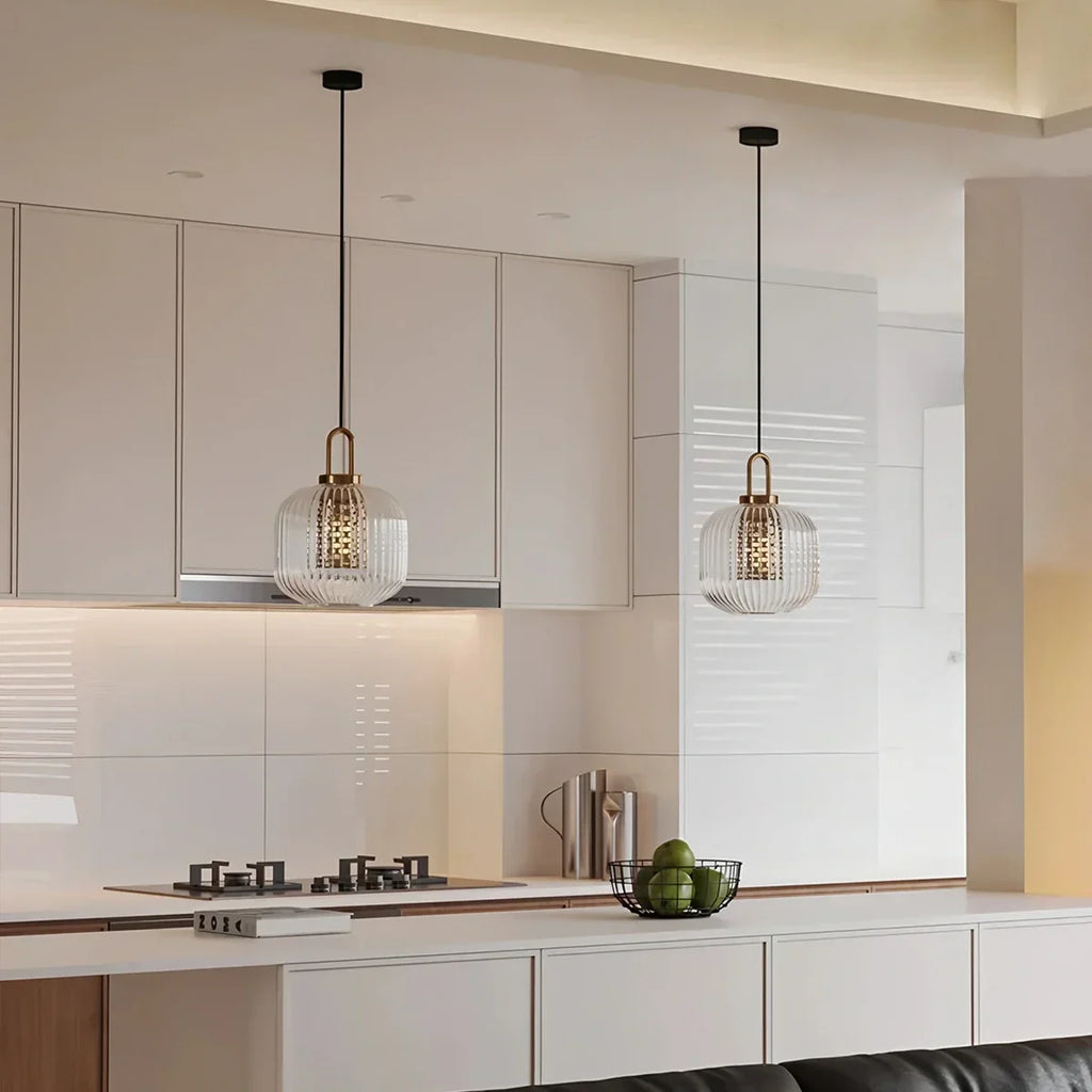 Modern Ribbed Clear Glass Pendant Light | Desfino