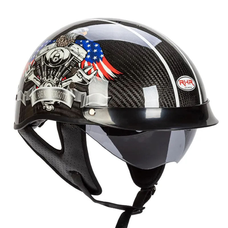 Retro kask typu half-face z włókna węglowego — lekki, zatwierdzony DOT ECE - Desfino