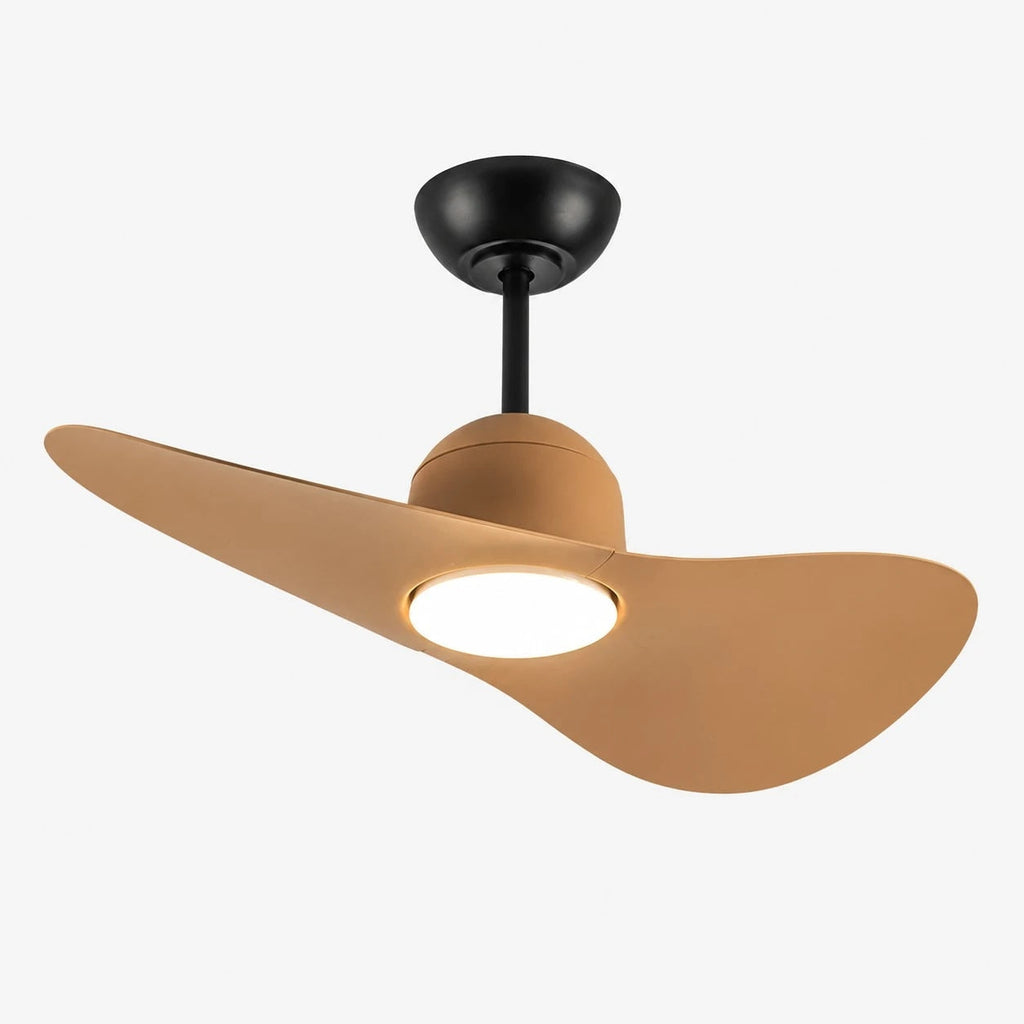 Deckenventilator mit hutähnlicher Leuchte und zwei Flügeln, integrierter LED-Diffusor