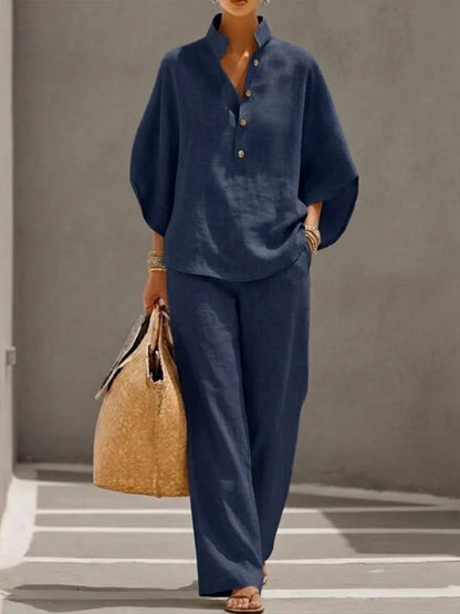 Minimalist Linen Two-Piece Lounge Set for Women