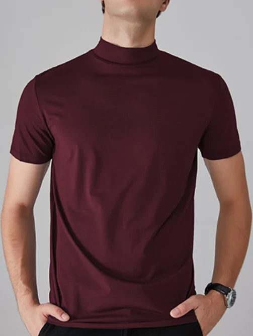 Camiseta de cuello alto simulado para hombre — Corte entallado, manga corta - Desfino