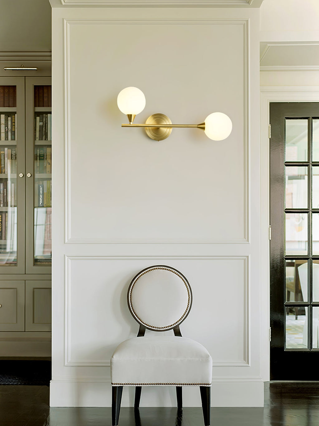 Holten Brass Armed Sconce — Two White Glass Globes