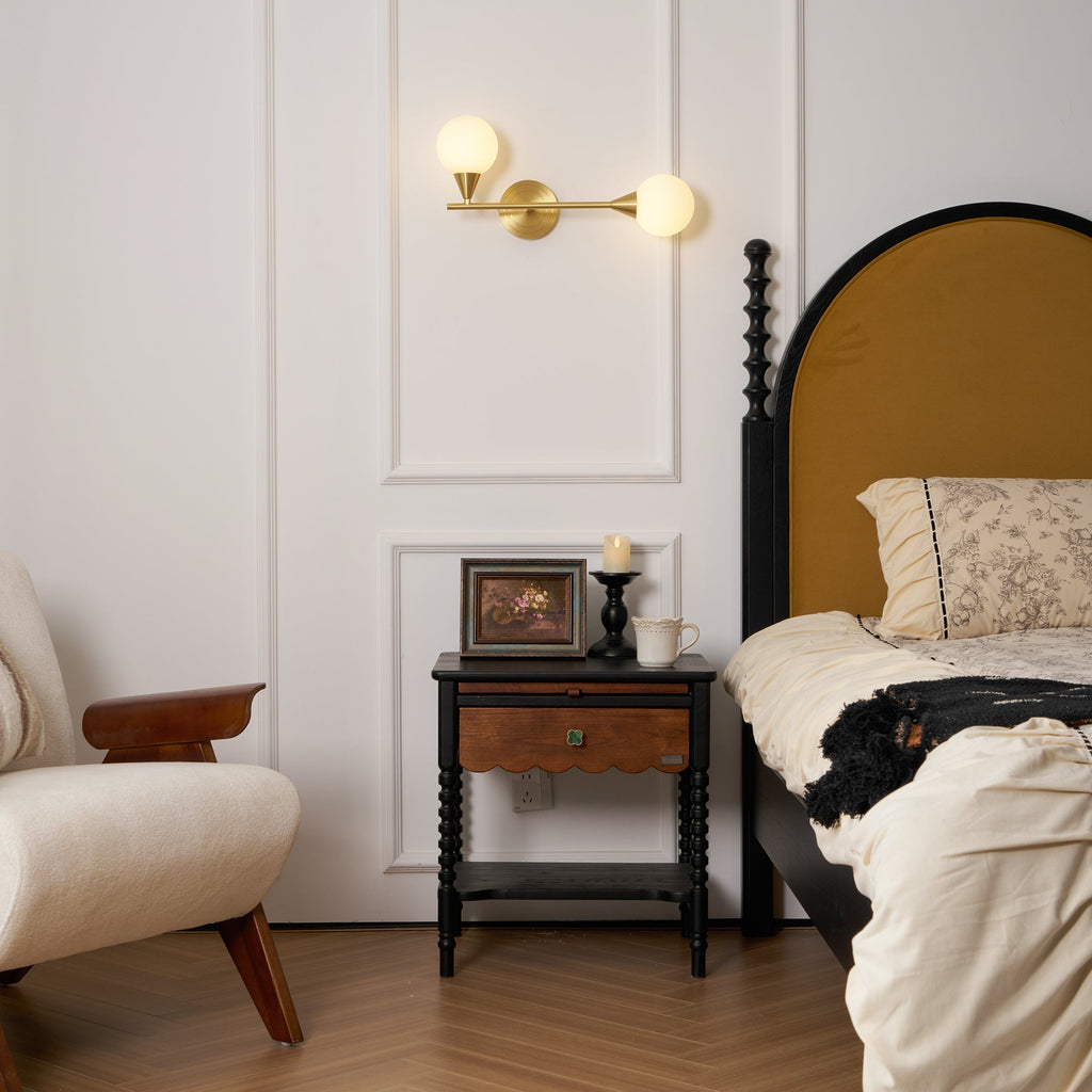 Holten Brass Armed Sconce — Two White Glass Globes