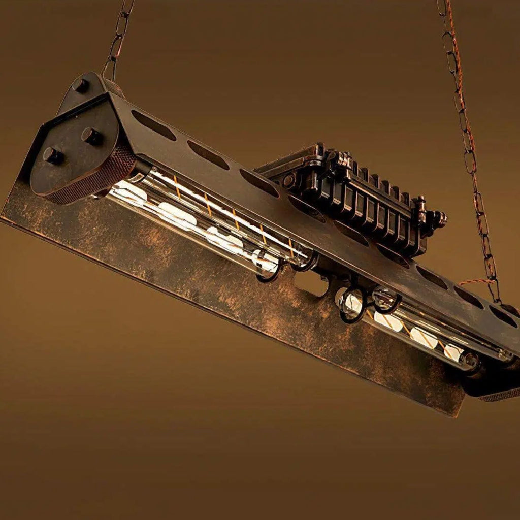 Lineare Steampunk-Kronleuchter-Pendelleuchte Industrax – Deckenbeleuchtung mit Vintage-Metallrahmen