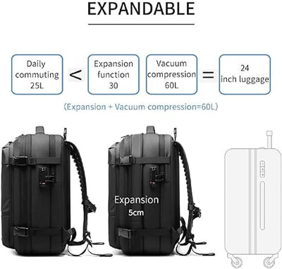 Mochila de viagem expansível AstraVoyage de 60L — compartimento para artigos secos/molhados - Desfino