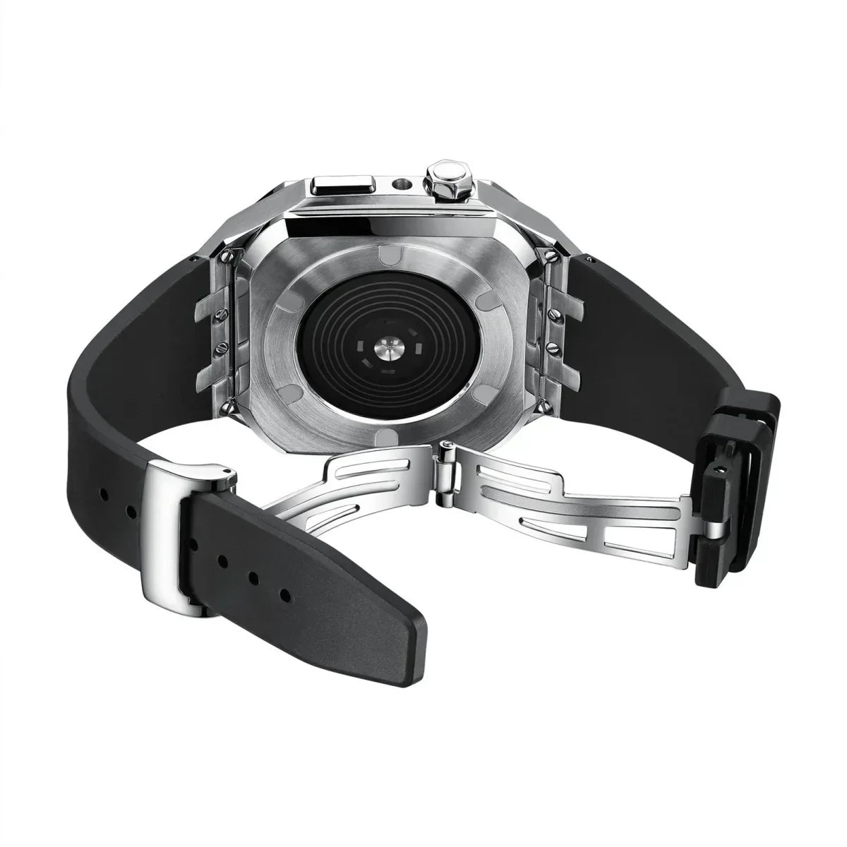 Kirello09 Apple Watch-dekselsett for ombygging — silikonrem, etui i 316L-stål - Desfino