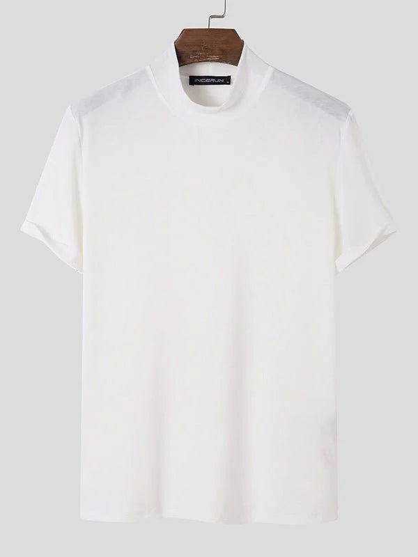 Camiseta de cuello alto simulado para hombre — Corte entallado, manga corta - Desfino