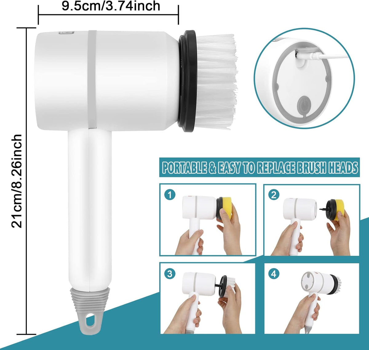 Brosse électrique sans fil - Batterie rechargeable, rotation à 360° - Desfino