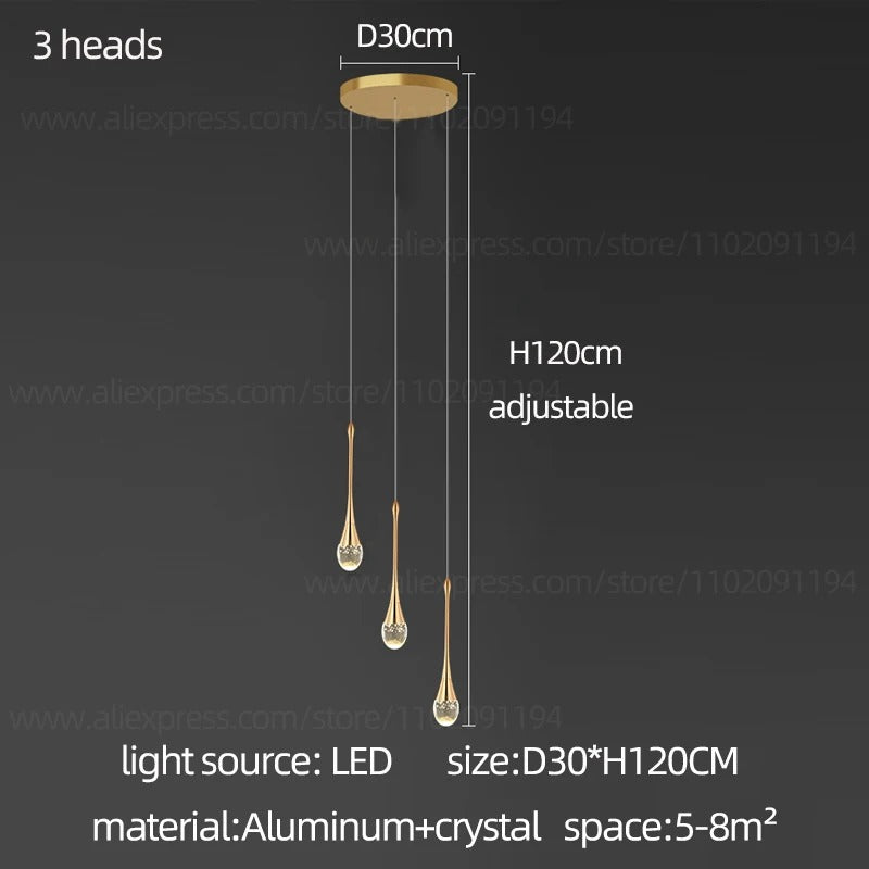 鎏金水滴水晶吊灯 — 暖光 LED 灯具 - Desfino