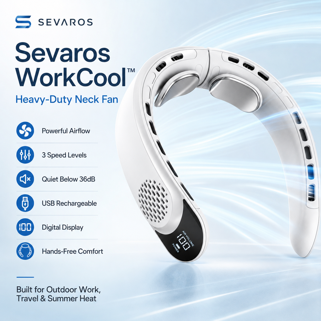 Ventilateur de cou rechargeable WorkCool haute puissance, affichage numérique - Desfino