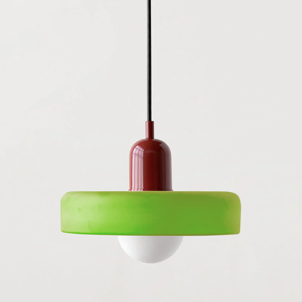 Aurelo Bauhaus-Pendelleuchte — Farbiger Glasschirm, rundes Baldachin