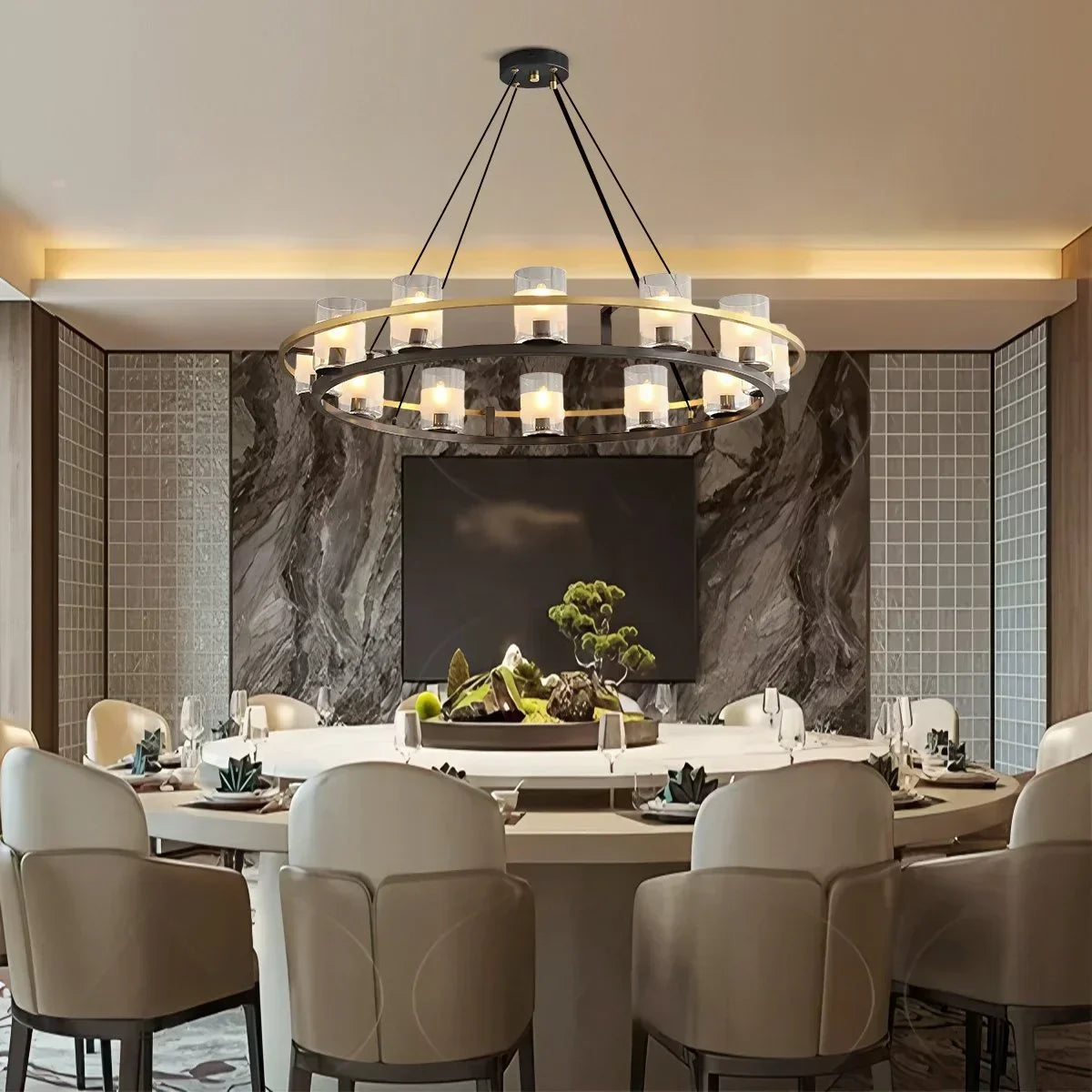 Nordic Art Simulation Candle Glass Chandelier | Desfino