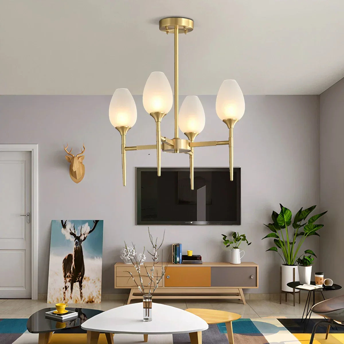 American All-Copper Bud Glass Chandelier | Desfino