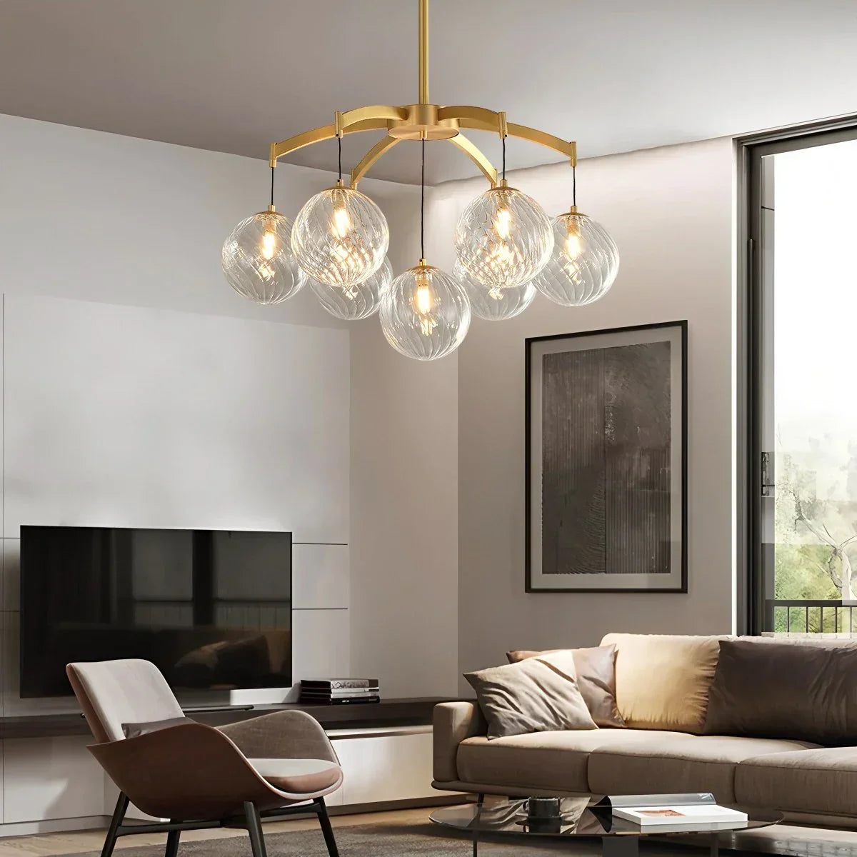 Modern Luxury Copper Glass Ball Chandelier | Desfino