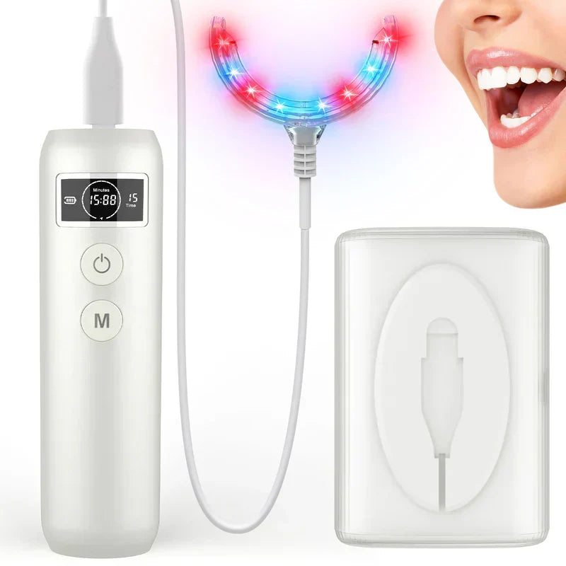 Tragbares Mundstück zur oralen Lichttherapie — Rot- und Blaulichtgerät für 15 Minuten