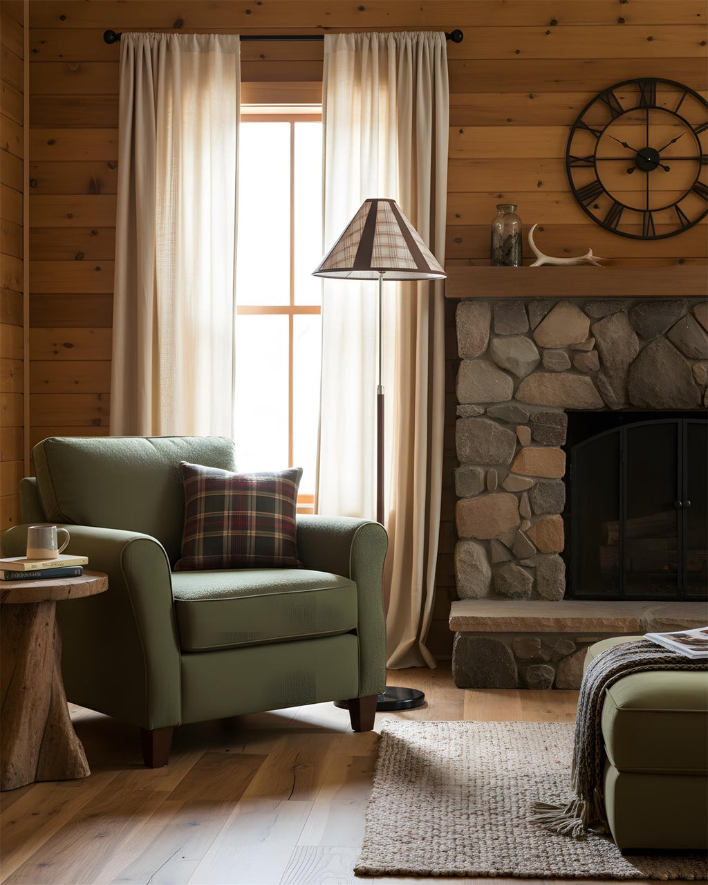 Hearthline Floor Lamp — Slim Silhouette, Plaid-Inspired Design