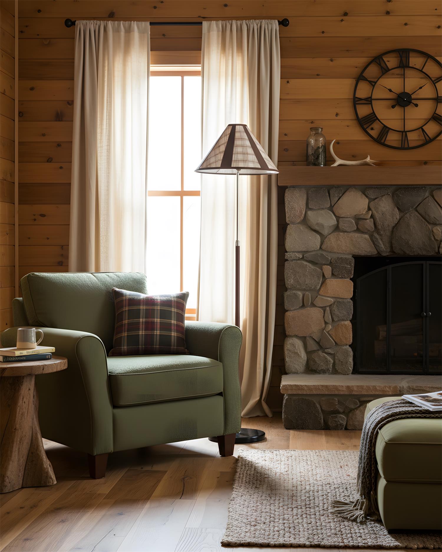Hearthline Floor Lamp — Slim Silhouette, Plaid-Inspired Design