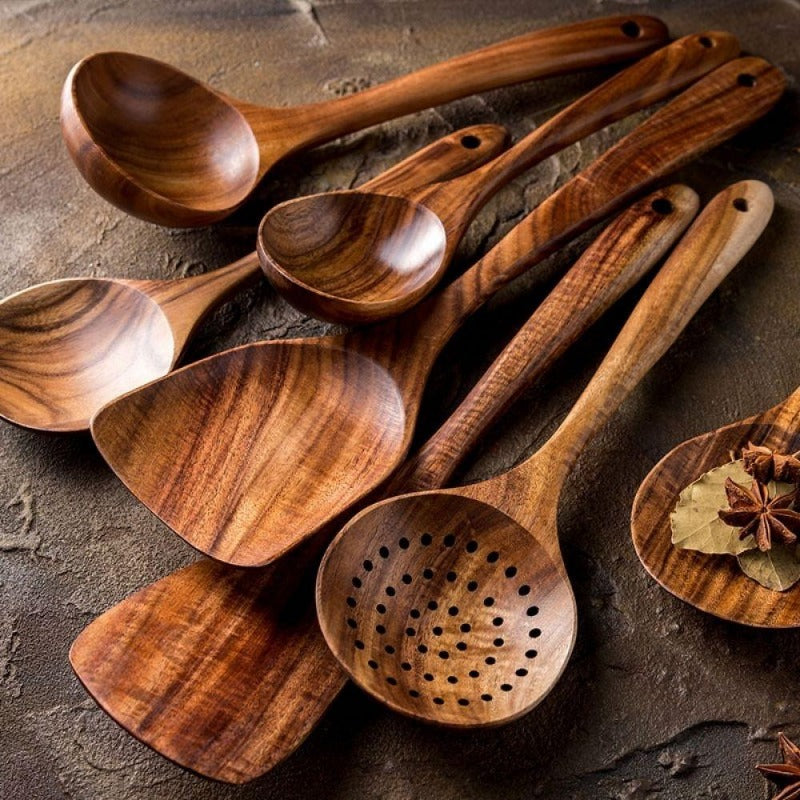 Hearthwood Teak Kitchen Utensils Set — Mineral Oil Finish