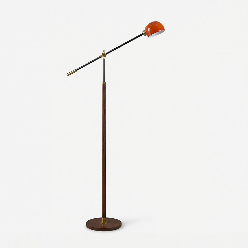 Stojací lampa Esilora Heritage Swing — dřevěný sloup, kovové otočné rameno