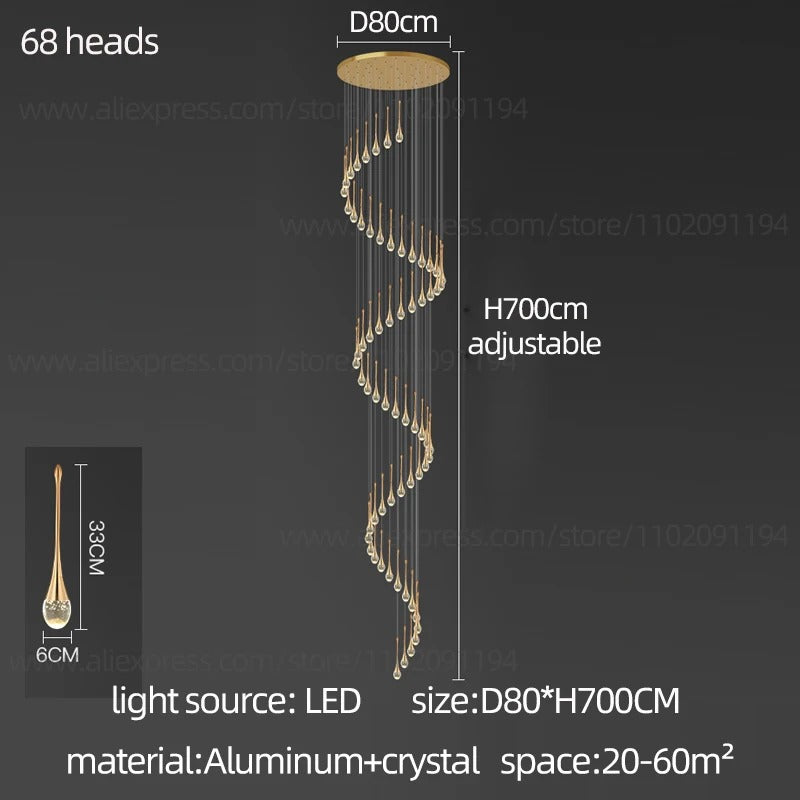 鎏金水滴水晶吊灯 — 暖光 LED 灯具 - Desfino
