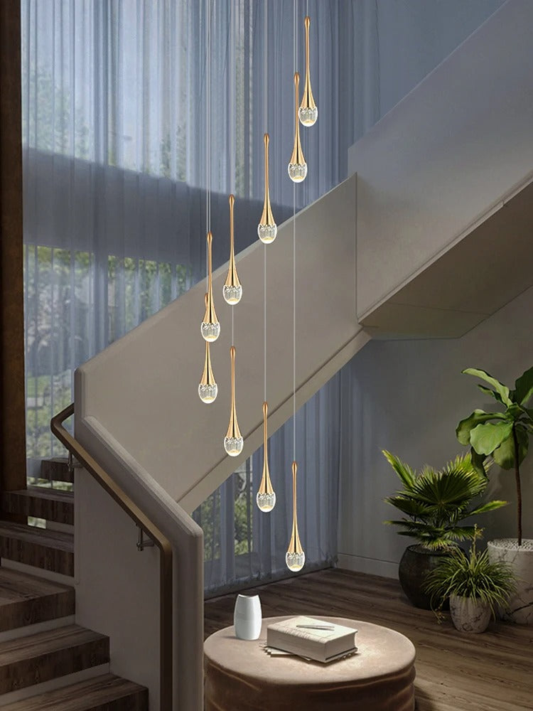 鎏金水滴水晶吊灯 — 暖光 LED 灯具 - Desfino