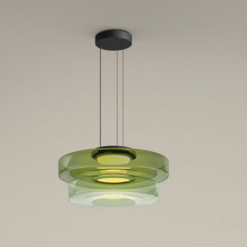 Suspension de plafond en verre Asteron inspirée de la lune et du Bauhaus - Desfino