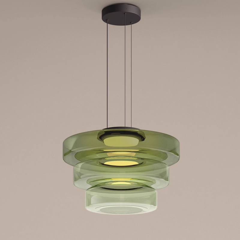 Suspension de plafond en verre Asteron inspirée de la lune et du Bauhaus - Desfino