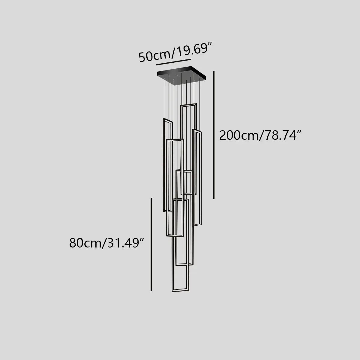 Aldarj Rectangular LED Staircase Chandelier | Desfino