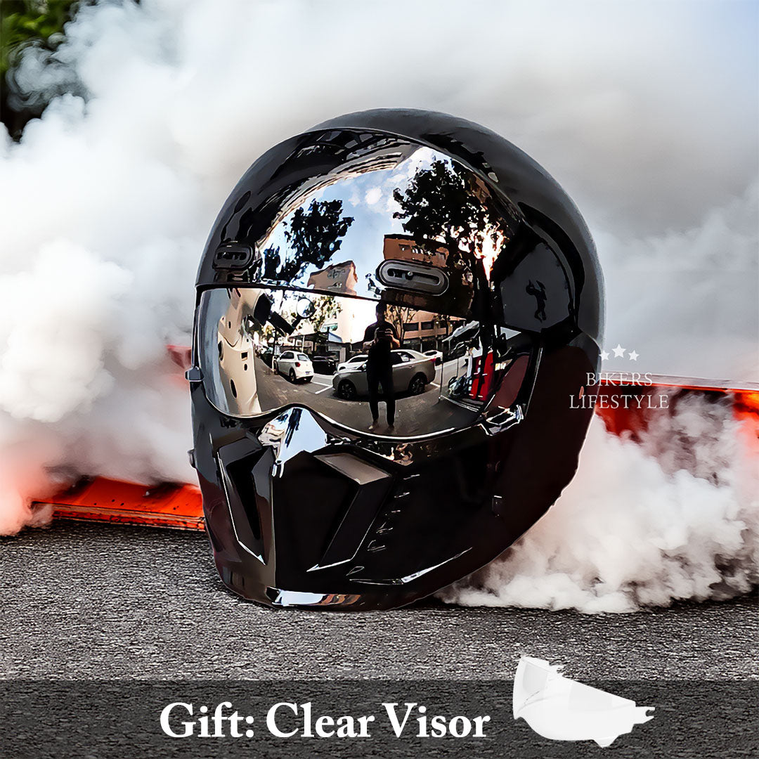 Capacete de Motociclista Retro com Viseira Transparente Antiembaciamento - Desfino