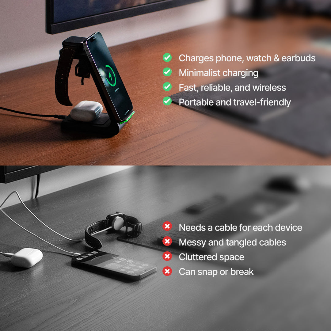 NexaDock 3-in-1 Fast Wireless Charger for Phone, Watch & Earbuds | Desfino