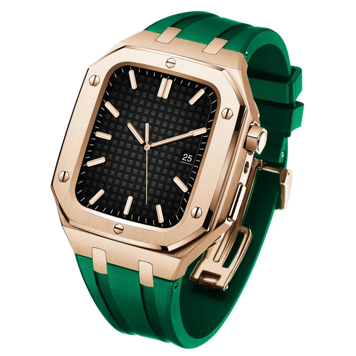 Kirello09 Apple Watch-dekselsett for ombygging — silikonrem, etui i 316L-stål - Desfino
