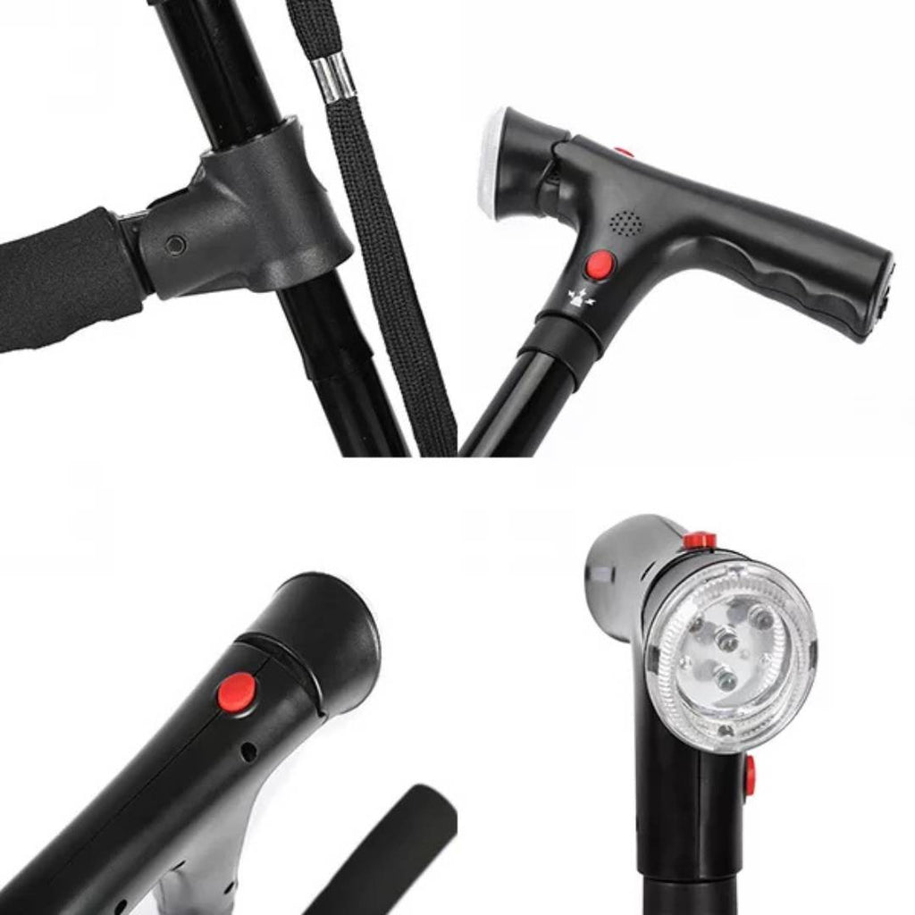 Skládací teleskopická hůl TrailEase — 4 LED, nastavitelná výška, alarm - Desfino