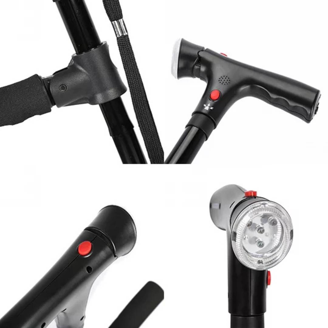Skládací teleskopická hůl TrailEase — 4 LED, nastavitelná výška, alarm - Desfino
