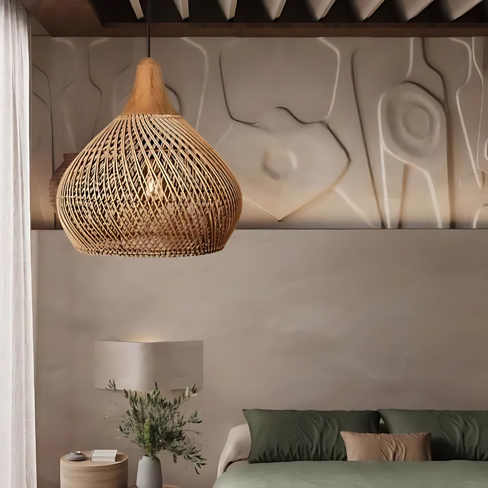 Aurelia Ręcznie wyplatana rattanowa lampa wisząca — nastrojowa lampa boho - Desfino
