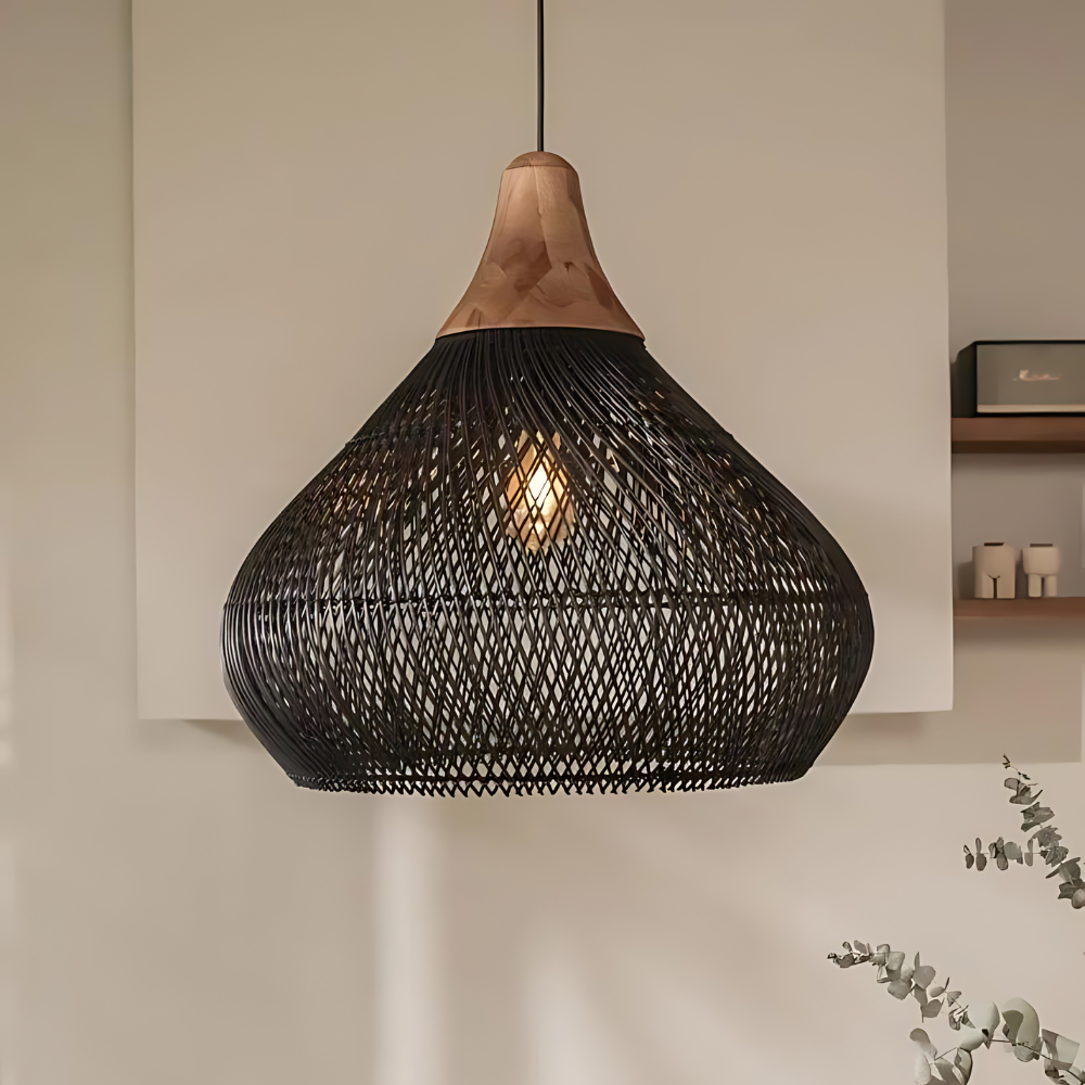 Asterra Rattan Pendant Light — Handwoven Boho Ceiling Fixture - Desfino