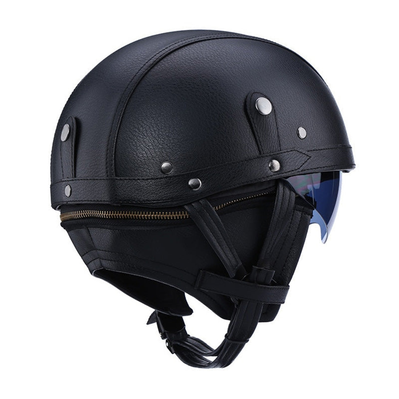 NovaRove レトロバイクヘルメット - DOT、格納式ブラウンUVレンズ - Desfino